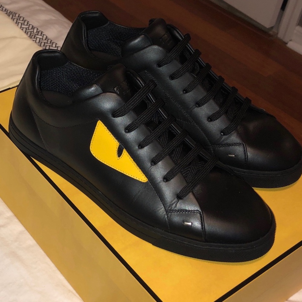 Fendi Black And Yellow Low Top Leather Sneakers